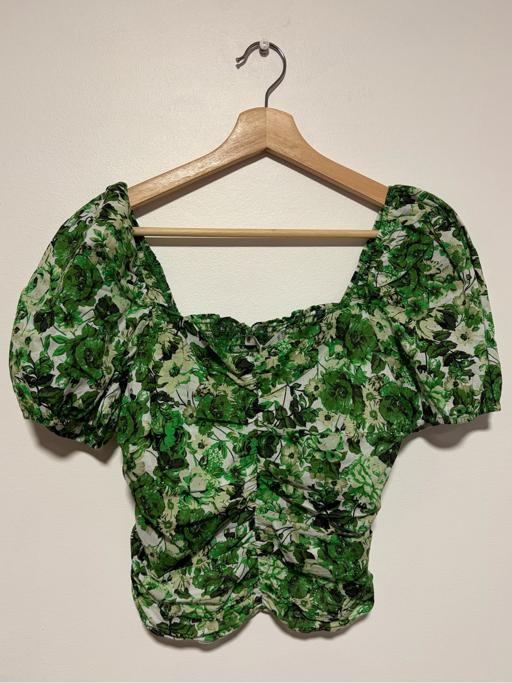 Mango Green Sustainable Cotton Cottagecore Floral Cesped Blouse Top NWT Size M